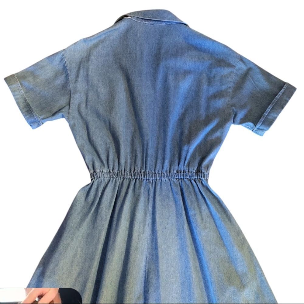 VTG 90s Blue Denim Button Front Short Sleeve Jean Midi Dress SZ Medium - Picture 11 of 13